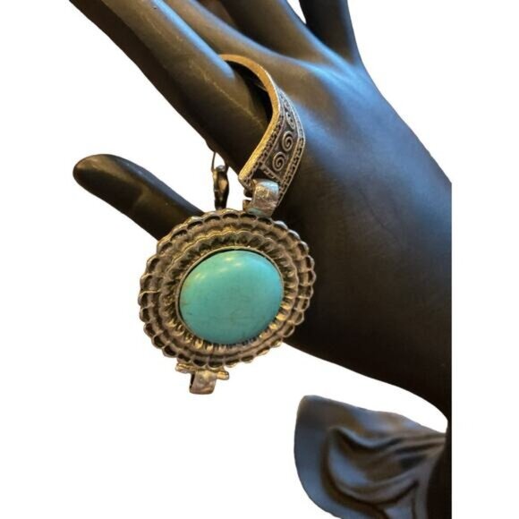 Silver Tone Turquoise Stone Bracelet with Lobster Clasp - Picture 1 of 6